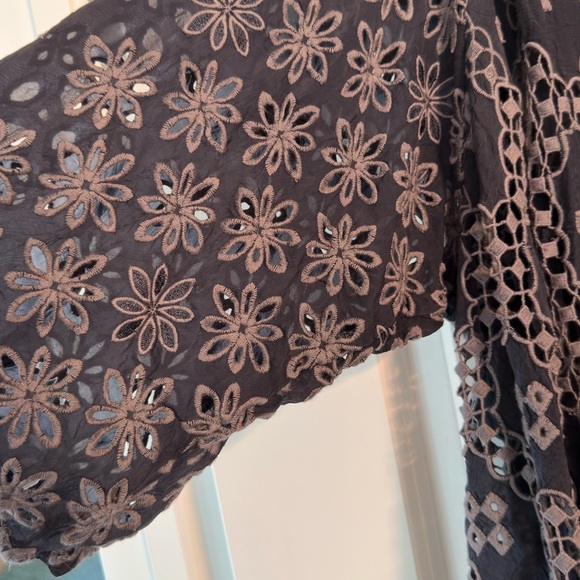 Johnny Was Boho Short Kimono - Charcoal color with light gray embroidery - Picture 3 of 5